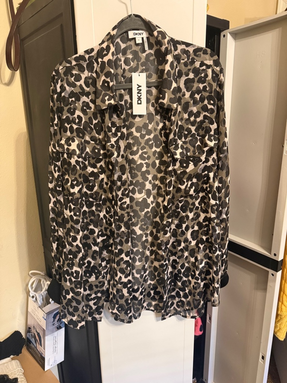 DKNY Leopard Print Shirt Jacket in Beige and Black